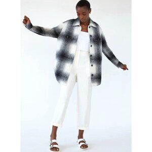 Aritzia Wilfred Free Midi Wool Plaid Ganna Shacket Long Black White SZ S